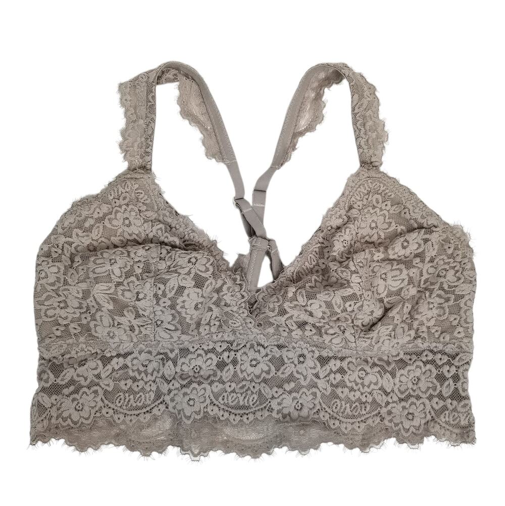 aerie Lace Racerback Bralette Gray Size Small